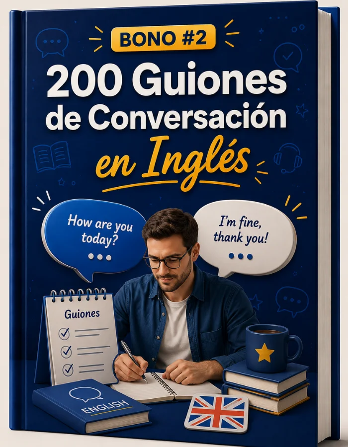 Mockup de 200 Guiones de Conversación en Inglés