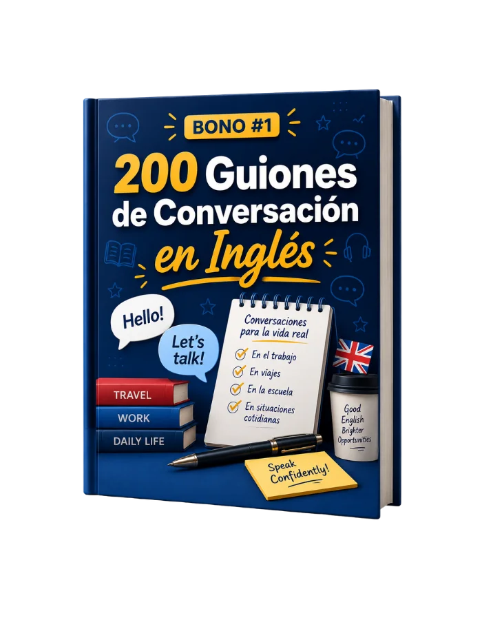 Mockup de 200 Guiones de Conversación en Inglés